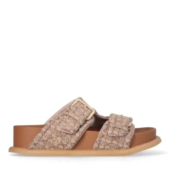 Ciabatte Doppia Fascia LIU JO Loren 09 in Denim stampa Monogram Beige