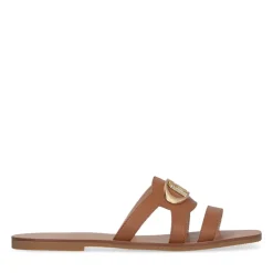 Ciabatte Flat LIU JO Saba 11 in Pelle color Cuoio con Maxi Logo