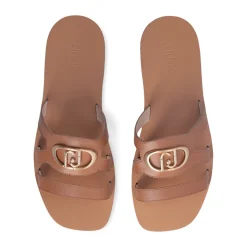 Ciabatte Flat LIU JO Saba 11 in Pelle color Cuoio con Maxi Logo