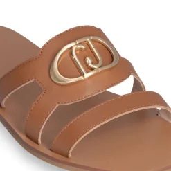 Ciabatte Flat LIU JO Saba 11 in Pelle color Cuoio con Maxi Logo