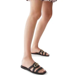 Ciabatte Flat LIU JO Saba 11 in Pelle Nera con Maxi Logo