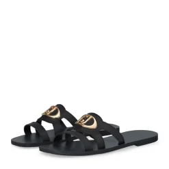 Ciabatte Flat LIU JO Saba 11 in Pelle Nera con Maxi Logo