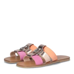 Ciabatte Flat LIU JO Saba 08 in Pelle e Suede con Inserti Metallizzati Cipria Salmon e Pink