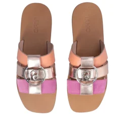 Ciabatte Flat LIU JO Saba 08 in Pelle e Suede con Inserti Metallizzati Cipria Salmon e Pink