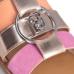 Ciabatte Flat LIU JO Saba 08 in Pelle e Suede con Inserti Metallizzati Cipria Salmon e Pink