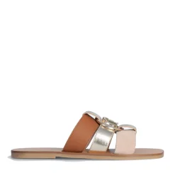 Ciabatte Flat LIU JO Saba 08 in Pelle e Suede con Inserti Metallizzati Platinum Cuoio e Peach