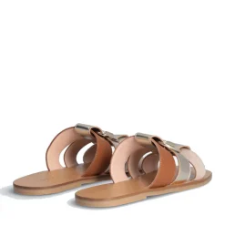 Ciabatte Flat LIU JO Saba 08 in Pelle e Suede con Inserti Metallizzati Platinum Cuoio e Peach