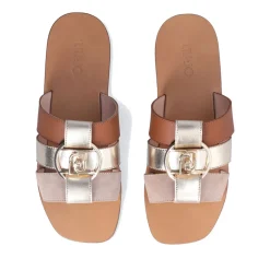 Ciabatte Flat LIU JO Saba 08 in Pelle e Suede con Inserti Metallizzati Platinum Cuoio e Peach