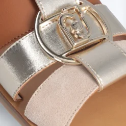 Ciabatte Flat LIU JO Saba 08 in Pelle e Suede con Inserti Metallizzati Platinum Cuoio e Peach