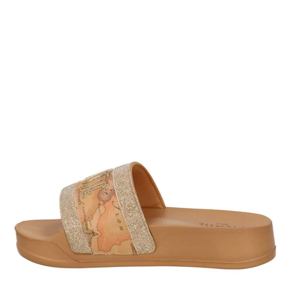 Ciabatte Platform 1A Classe Alviero Martini in Gomma color Cuoio con Fascia Lurex Platino 2201