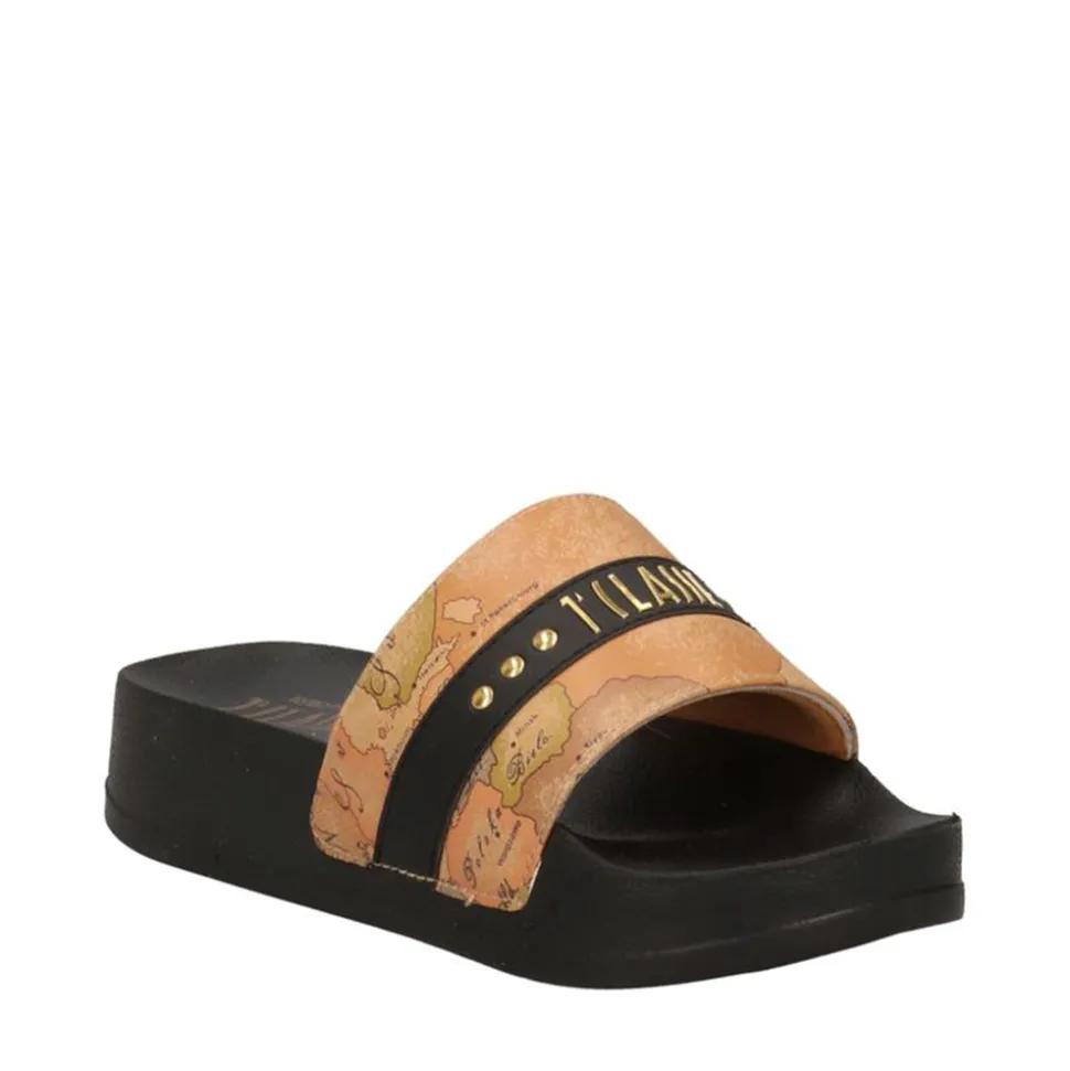 Ciabatte Platform 1A Classe Alviero Martini in Gomma Nera con Fascia Geo Classic 2200