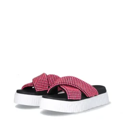 Ciabatte Platform Donna LIU JO Lovely Sandal 02 Nere con Strass Fuxia Fluo