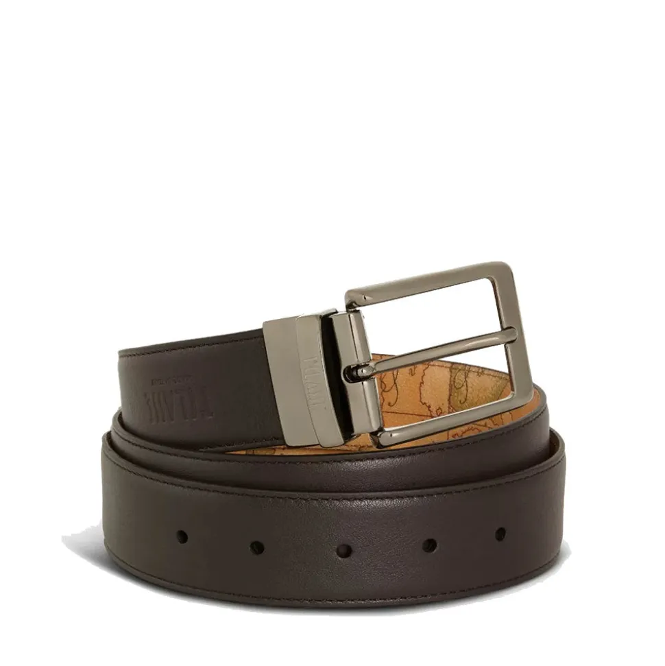 Cintura Uomo Double Face h 3,5 cm 1A Classe Alviero Martini stampa Geo Classic e Pelle Marrone A485