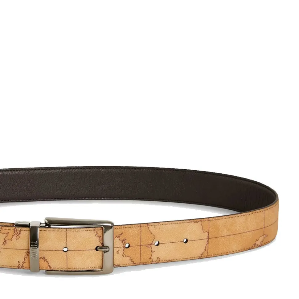 Cintura Uomo Double Face h 3,5 cm 1A Classe Alviero Martini stampa Geo Classic e Pelle Marrone A485