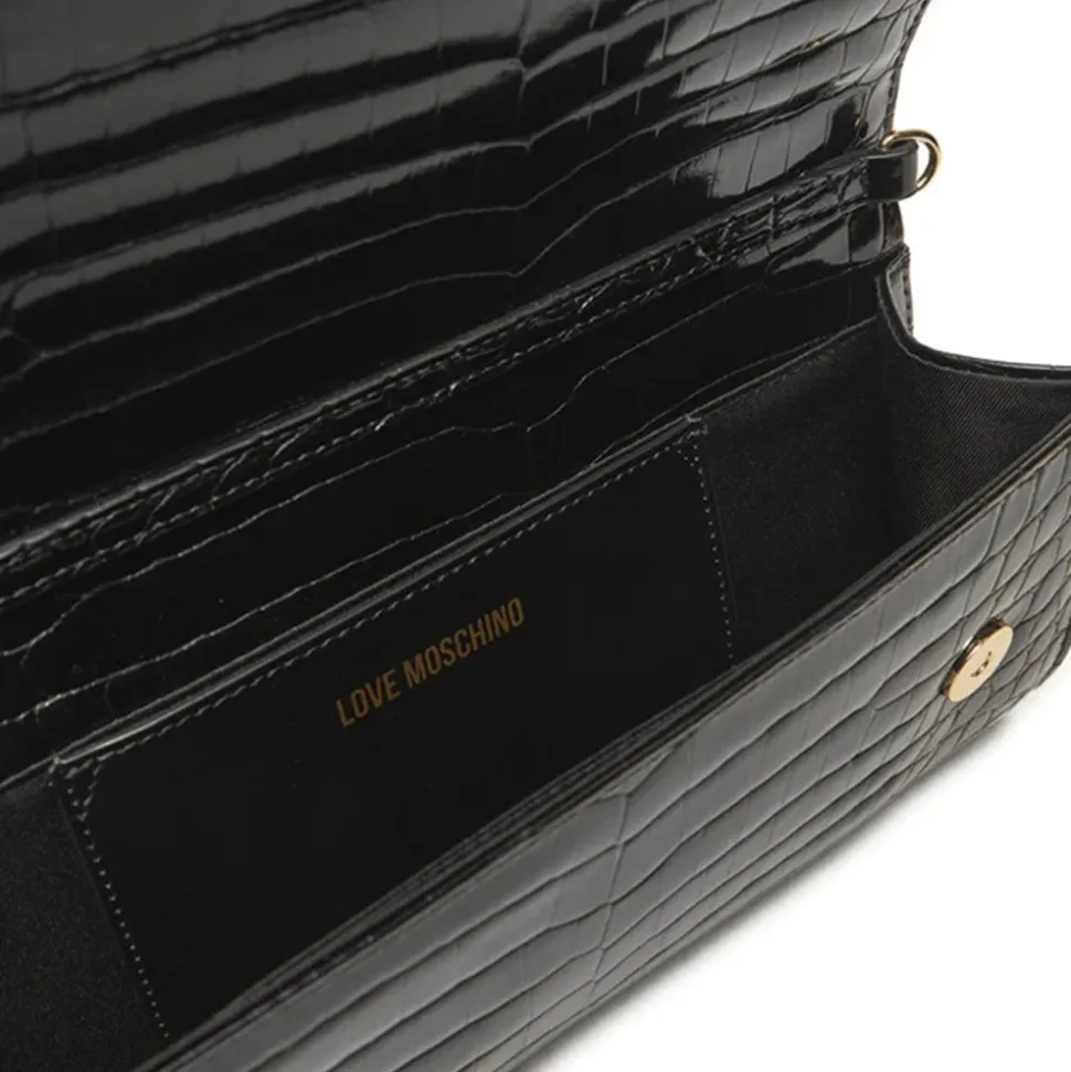 Clutch Donna con Tracolla LOVE MOSCHINO linea Lettering Logo stampa Cocco Nero