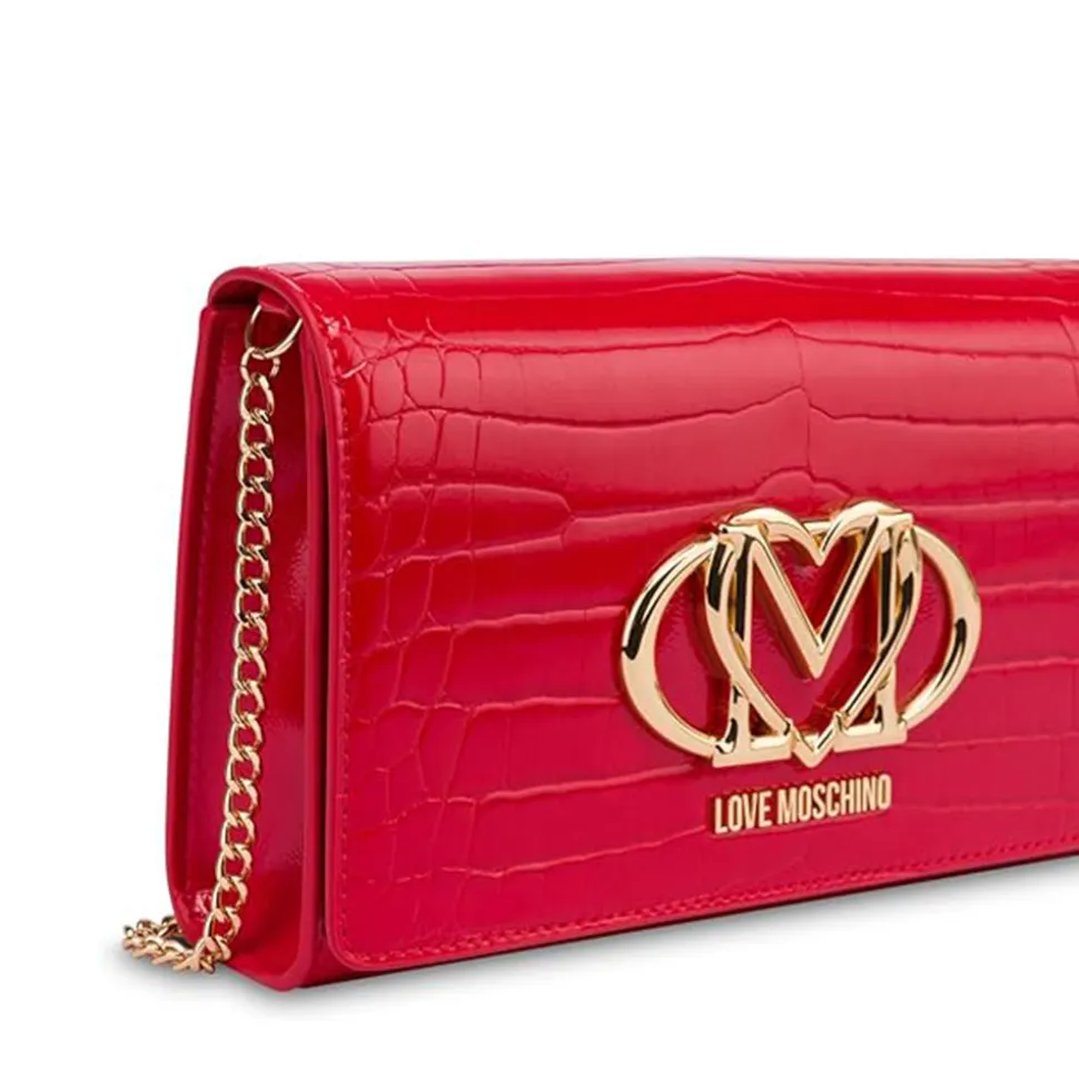 Clutch Donna con Tracolla LOVE MOSCHINO stampa Croco Rossa