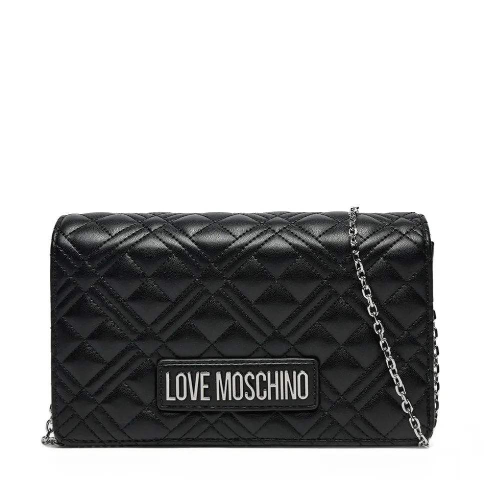 Clutch Donna con Tracolla LOVE MOSCHINO linea Shiny Quilted Nero e Nikel