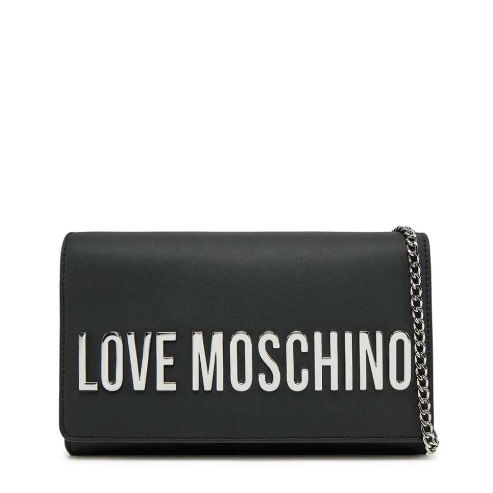 Clutch Donna con Tracolla LOVE MOSCHINO linea Smart Daily Bag Lettering Logo Nero e Nikel