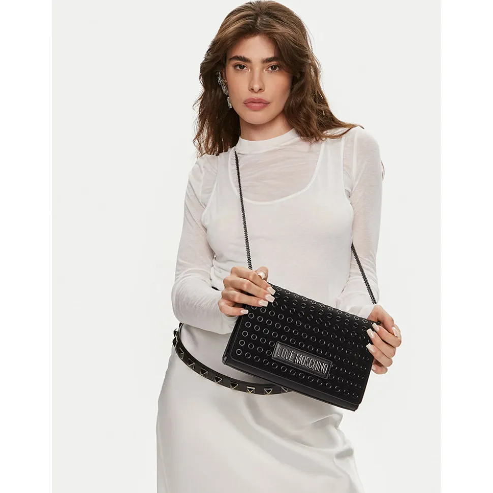 Clutch Donna con Tracolla LOVE MOSCHINO linea Glam Up Nera con Logo Canna di Fucile