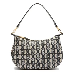 Hobo Bag Media con Tracolla LIU JO in Tessuto Jacquard con Logo All Over Nero