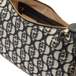 Hobo Bag Media con Tracolla LIU JO in Tessuto Jacquard con Logo All Over Nero