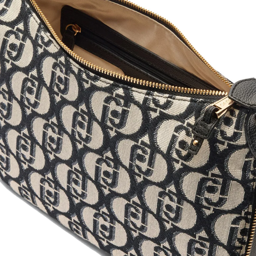 Hobo Bag Media con Tracolla LIU JO in Tessuto Jacquard con Logo All Over Nero