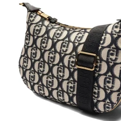 Hobo Bag Media con Tracolla LIU JO in Tessuto Jacquard con Logo All Over Nero