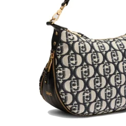 Hobo Bag Media con Tracolla LIU JO in Tessuto Jacquard con Logo All Over Nero