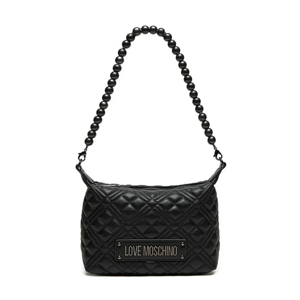 Hobo Bag Small LOVE MOSCHINO linea Pearls Trapuntata Nera con Logo Canna di Fucile