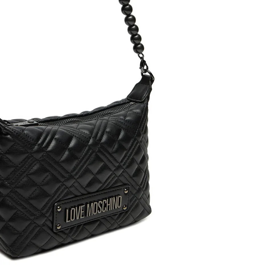 Hobo Bag Small LOVE MOSCHINO linea Pearls Trapuntata Nera con Logo Canna di Fucile
