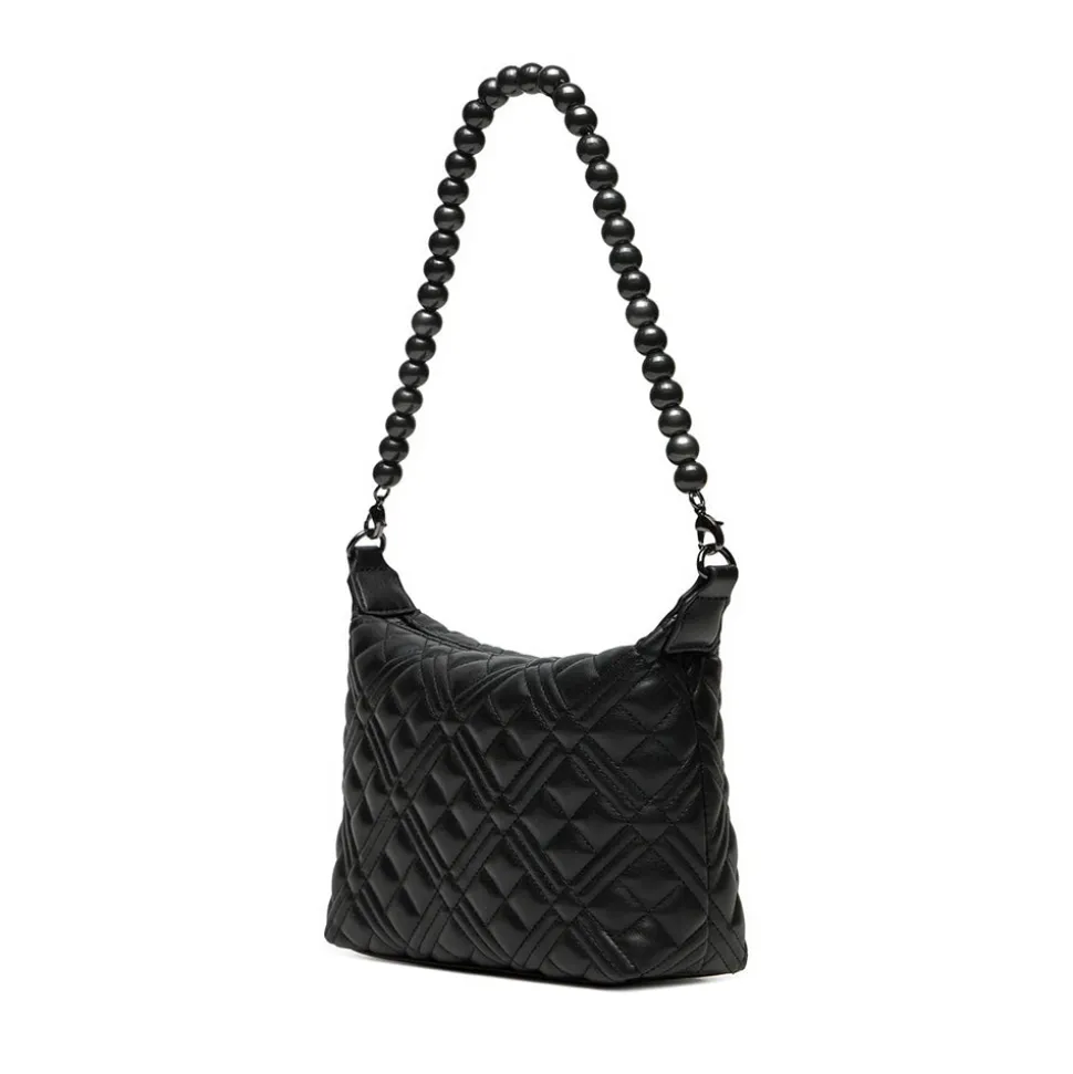 Hobo Bag Small LOVE MOSCHINO linea Pearls Trapuntata Nera con Logo Canna di Fucile