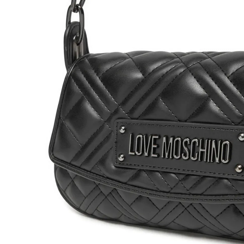 Hobo Bag Trapuntata LOVE MOSCHINO linea Lettering Logo colore Nero con Logo Canna di Fucile