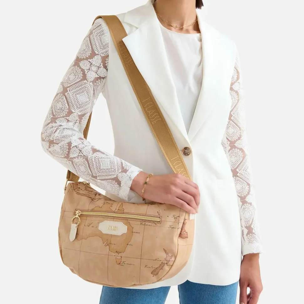 Mezzaluna Media a Tracolla 1A Classe Alviero Martini linea Social Fusion Geo Classic e Avorio LB98