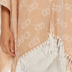 Poncho Donna LIU JO con Logo Monogram Jacquard color Cammello