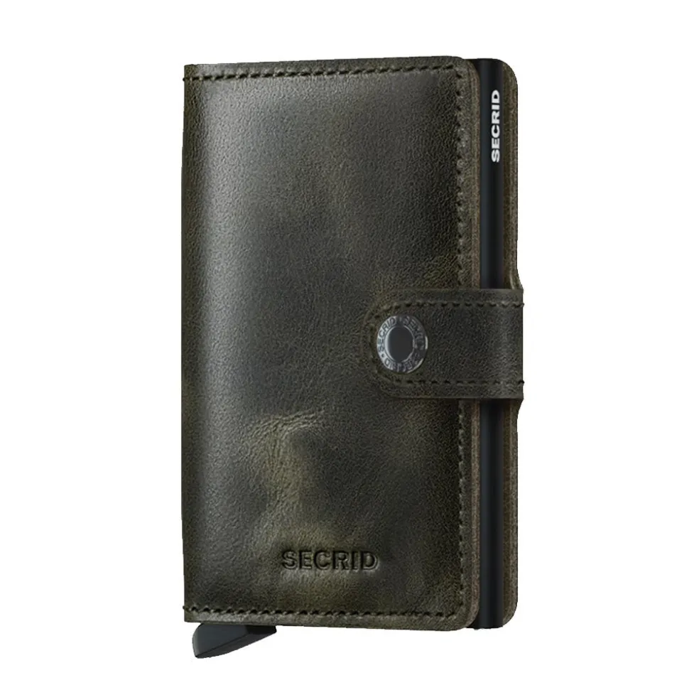 Porta Carte con Clip SECRID linea Vintage in Pelle Oliva e Bero con RFID