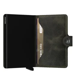 Porta Carte con Clip SECRID linea Vintage in Pelle Oliva e Bero con RFID