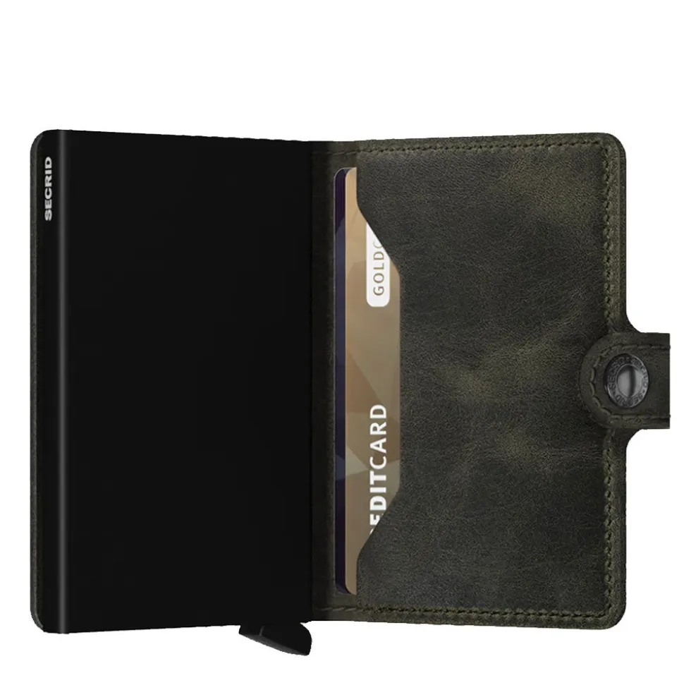 Porta Carte con Clip SECRID linea Vintage in Pelle Oliva e Bero con RFID