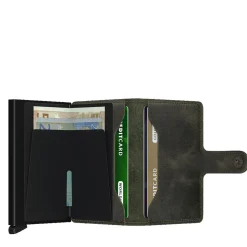 Porta Carte con Clip SECRID linea Vintage in Pelle Oliva e Bero con RFID