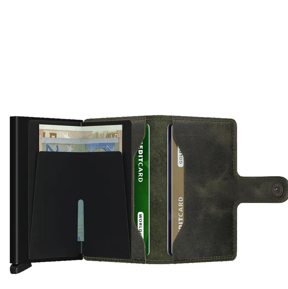 Porta Carte con Clip SECRID linea Vintage in Pelle Oliva e Bero con RFID