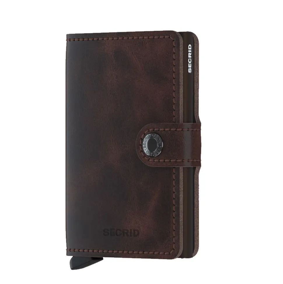 Porta Carte con Clip SECRID linea Vintage in Pelle Marrone Scuro con RFID