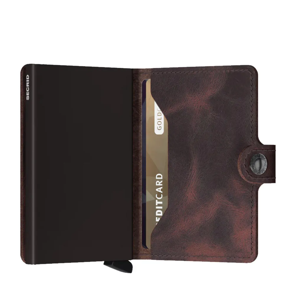 Porta Carte con Clip SECRID linea Vintage in Pelle Marrone Scuro con RFID