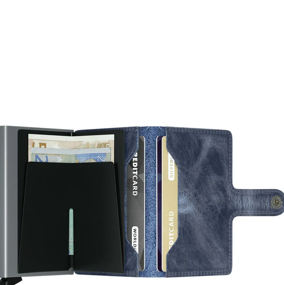Porta Carte con Clip SECRID linea Vintage in Pelle Blue con RFID