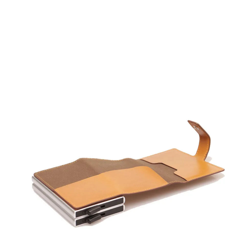 Porta Carte Doppio con Clip THE BRIDGE linea Story in Pelle Gialla con RFID