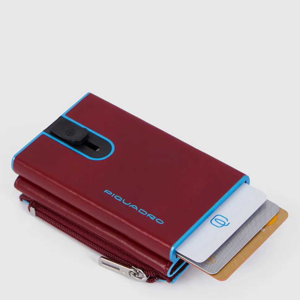 Portacarte PIQUADRO in Pelle e Alluminio con RFID Colore Rosso Linea Blue Square - PP5585B2BLR
