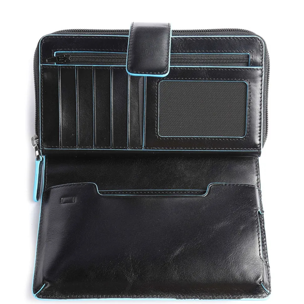 Portafoglio Donna Doppio Scomparto PIQUADRO In Pelle Nera - PD1354B2R Linea Blue Square
