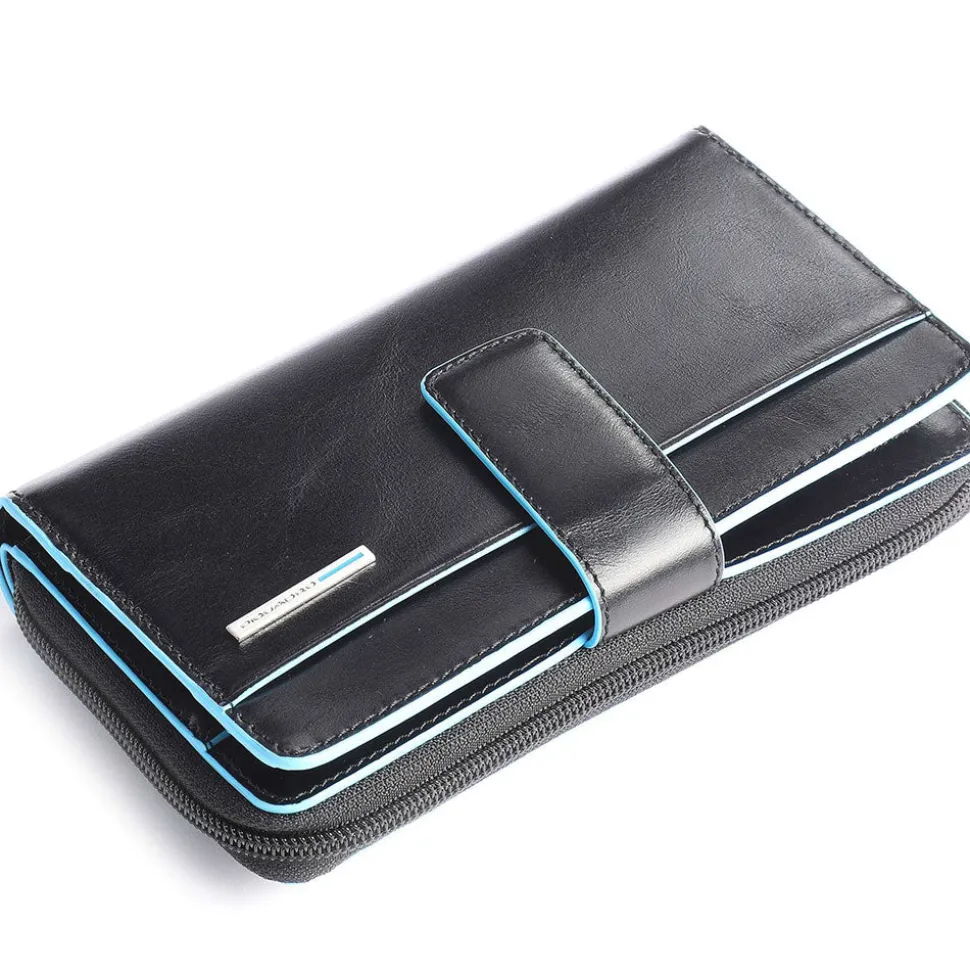 Portafoglio Donna Doppio Scomparto PIQUADRO In Pelle Nera - PD1354B2R Linea Blue Square
