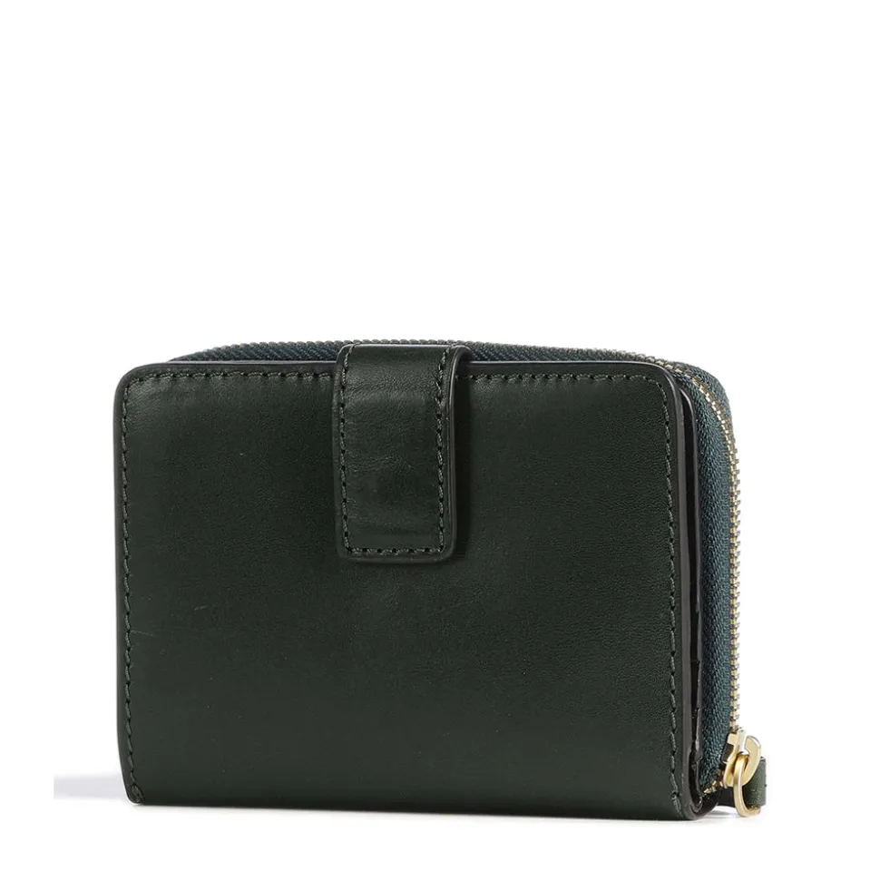 Portafoglio Donna Piccolo Zip Around THE BRIDGE linea Lucrezia in Pelle Verde Malachite