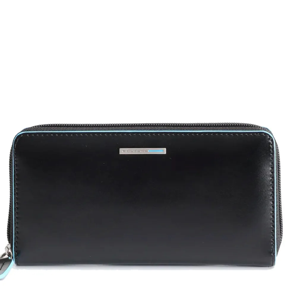Portafoglio Donna Zip Around PIQUADRO In Pelle Nera Linea Blue Square - PD3229B2R