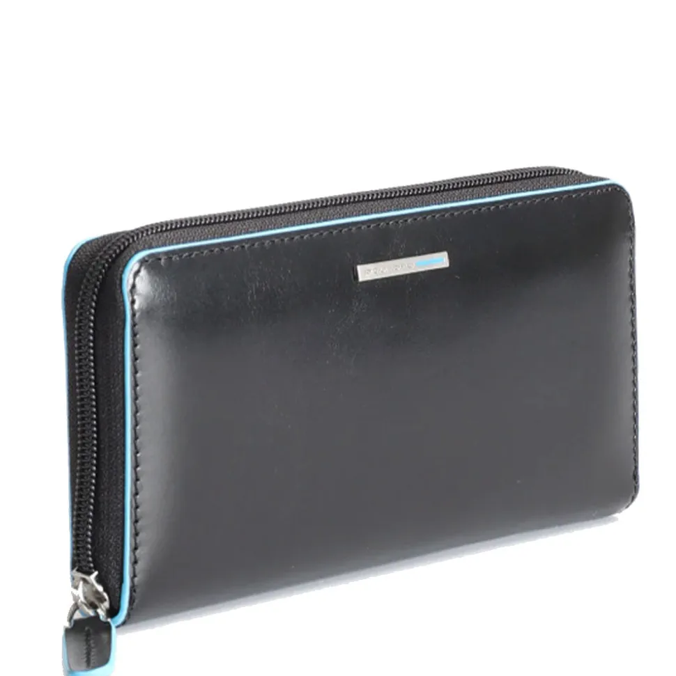 Portafoglio Donna Zip Around PIQUADRO In Pelle Nera Linea Blue Square - PD3229B2R