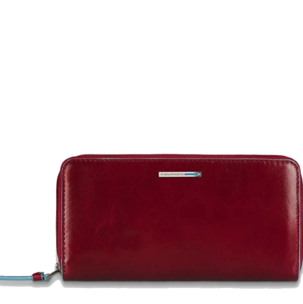 Portafoglio Donna Zip Around PIQUADRO In Pelle Rossa Linea Blue Square - PD3229B2R